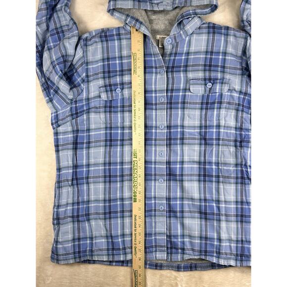 LL Bean Hoodie Womens 2X Blue Plaid Flannel Shacket Shirt Jacket Fleece Lined - Picture 5 of 8